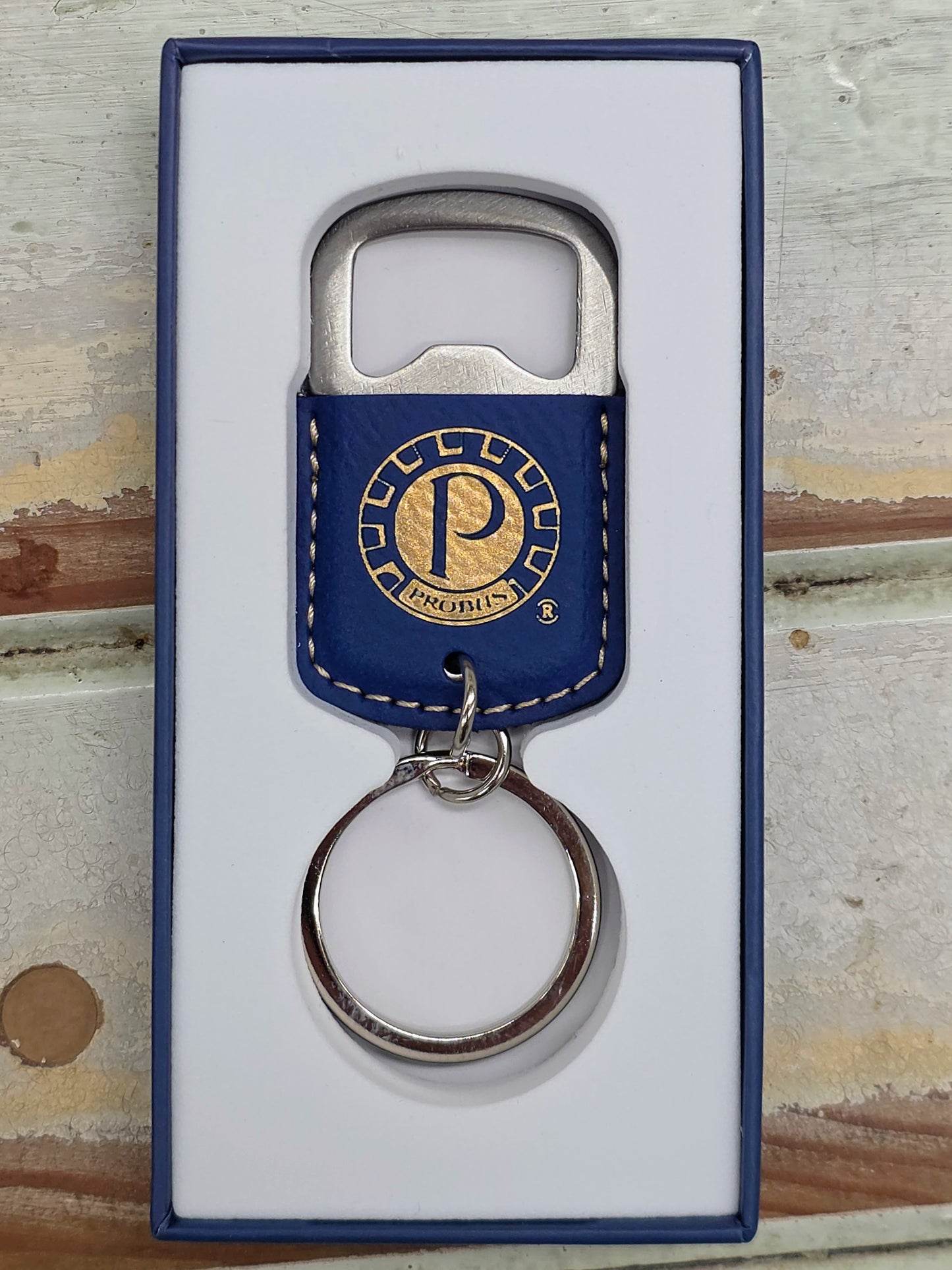 Blue Leather Key-chain and Bottle Opener